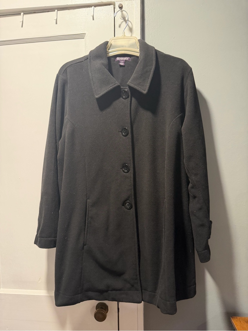Roaman's Black Button-Front Pea Coat